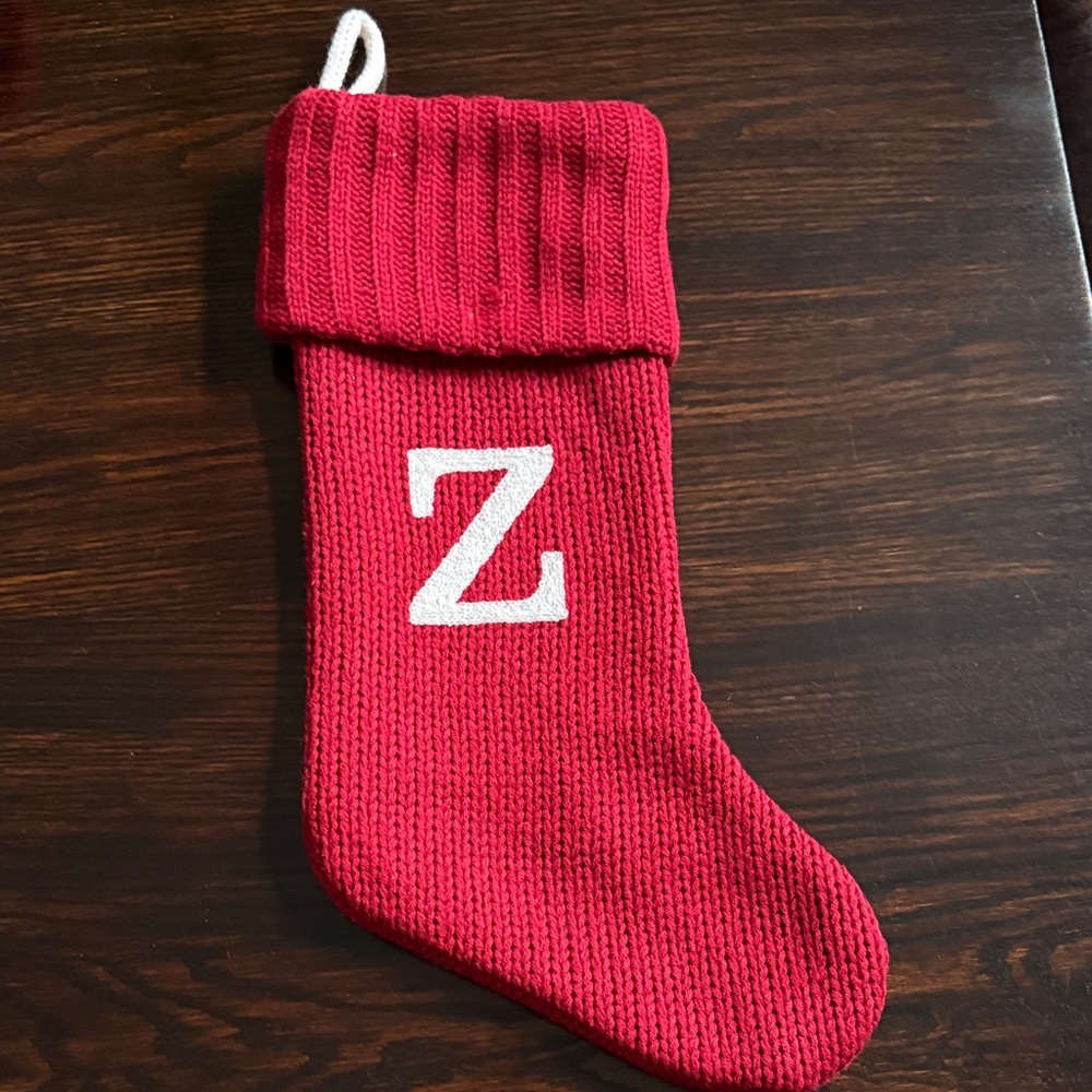 Festive Red Knit Christmas Stocking with Initial